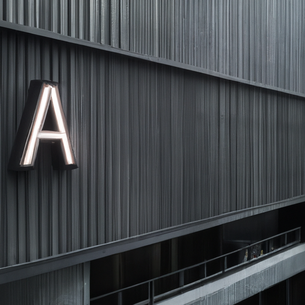 スタジオ外観。クリーンなファサードと入口サイン